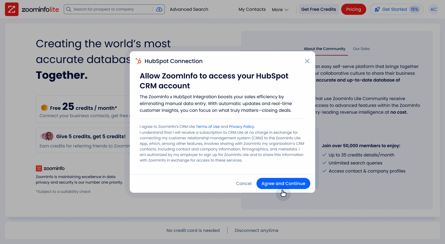 The permission step: allow ZoomInfo to access your HubSpot CRM