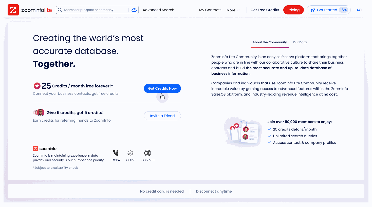 Before: the community credits page, no HubSpot anywhere