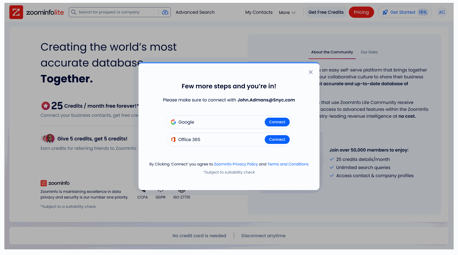 Before: the connect popup with only Google and Office 365