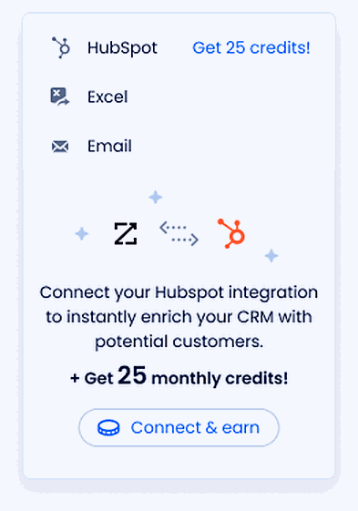 The Export menu with HubSpot first and a connect-and-earn promo
