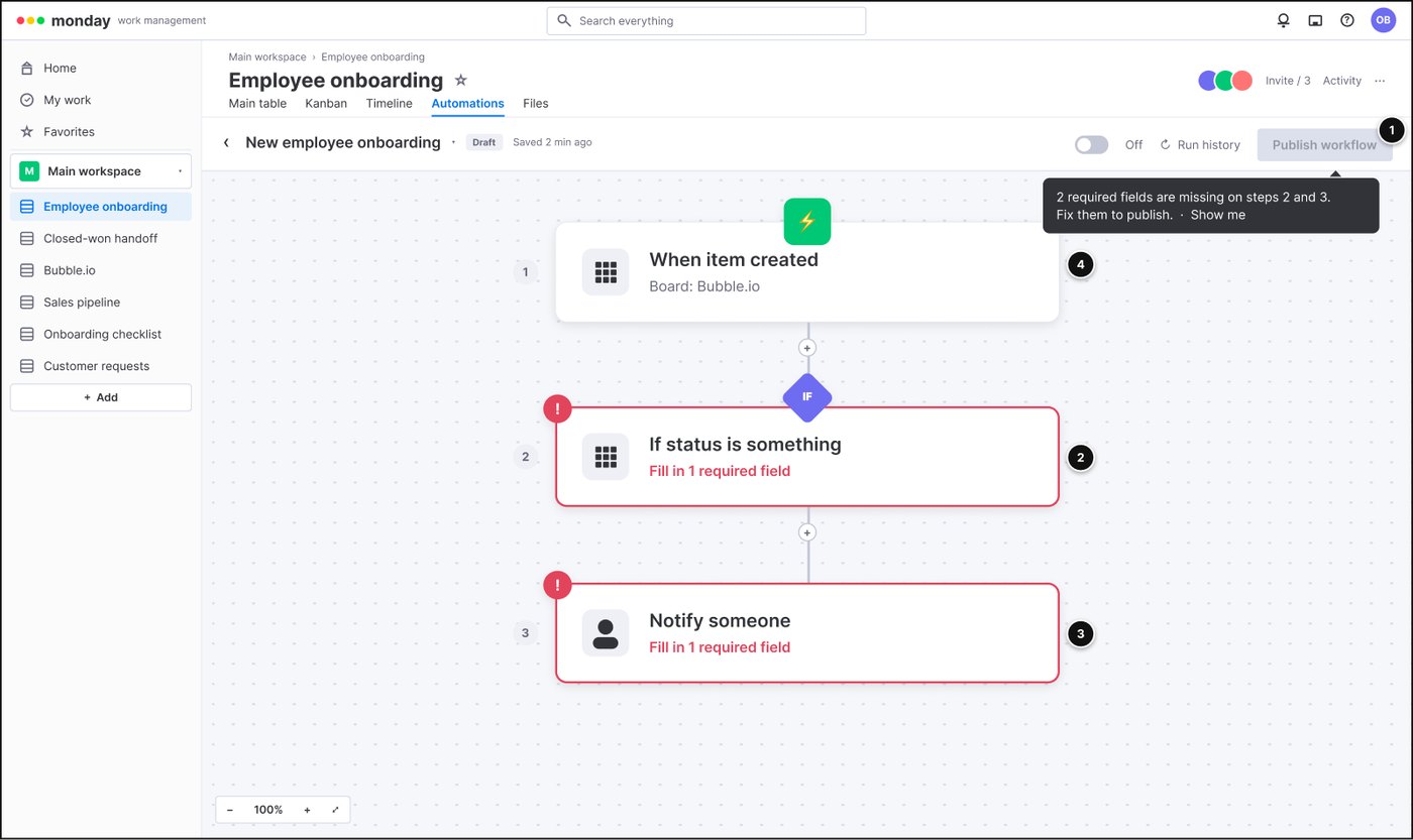 Screen 5, publish tells you what to fix