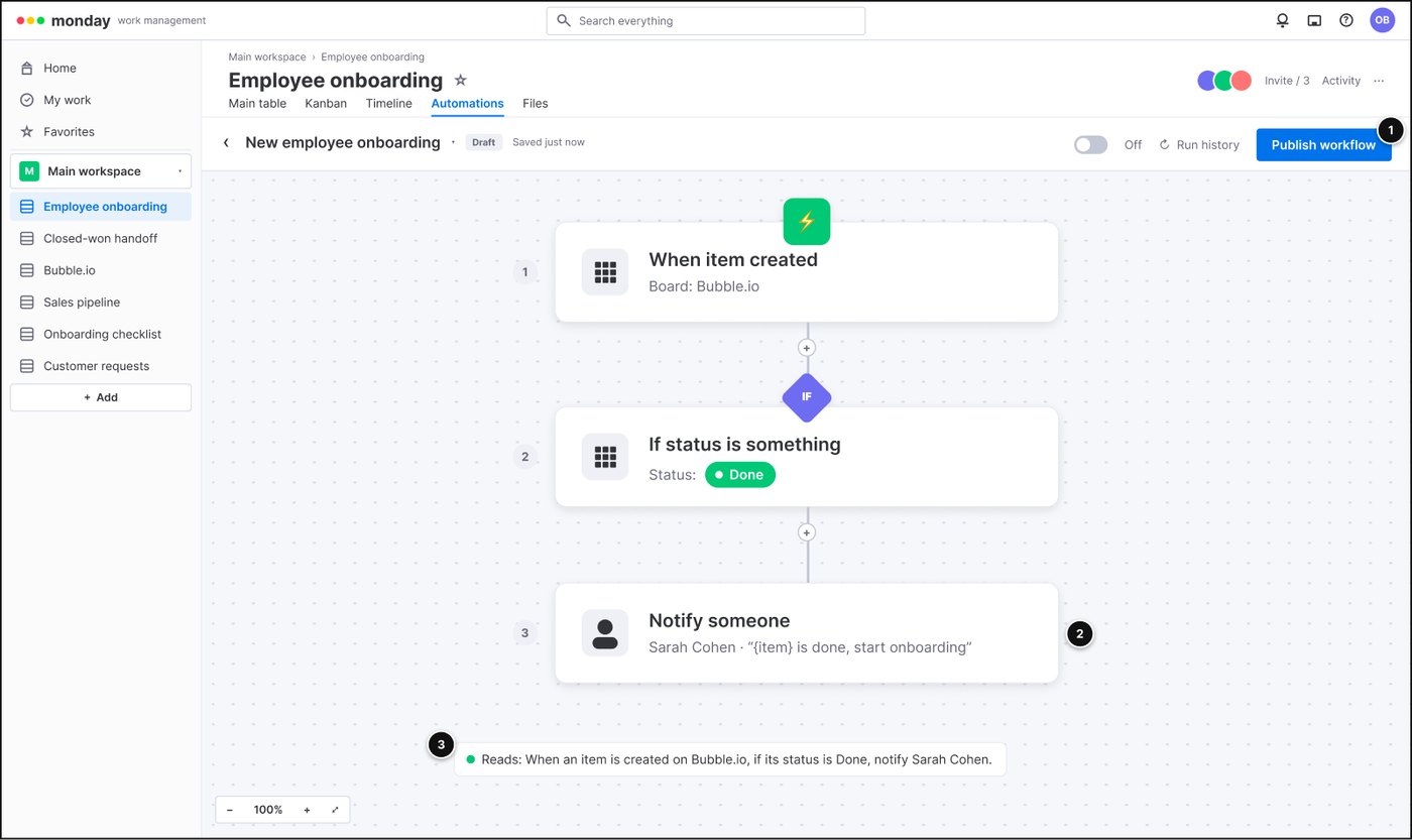 Screen 6, the whole workflow reads as one sentence