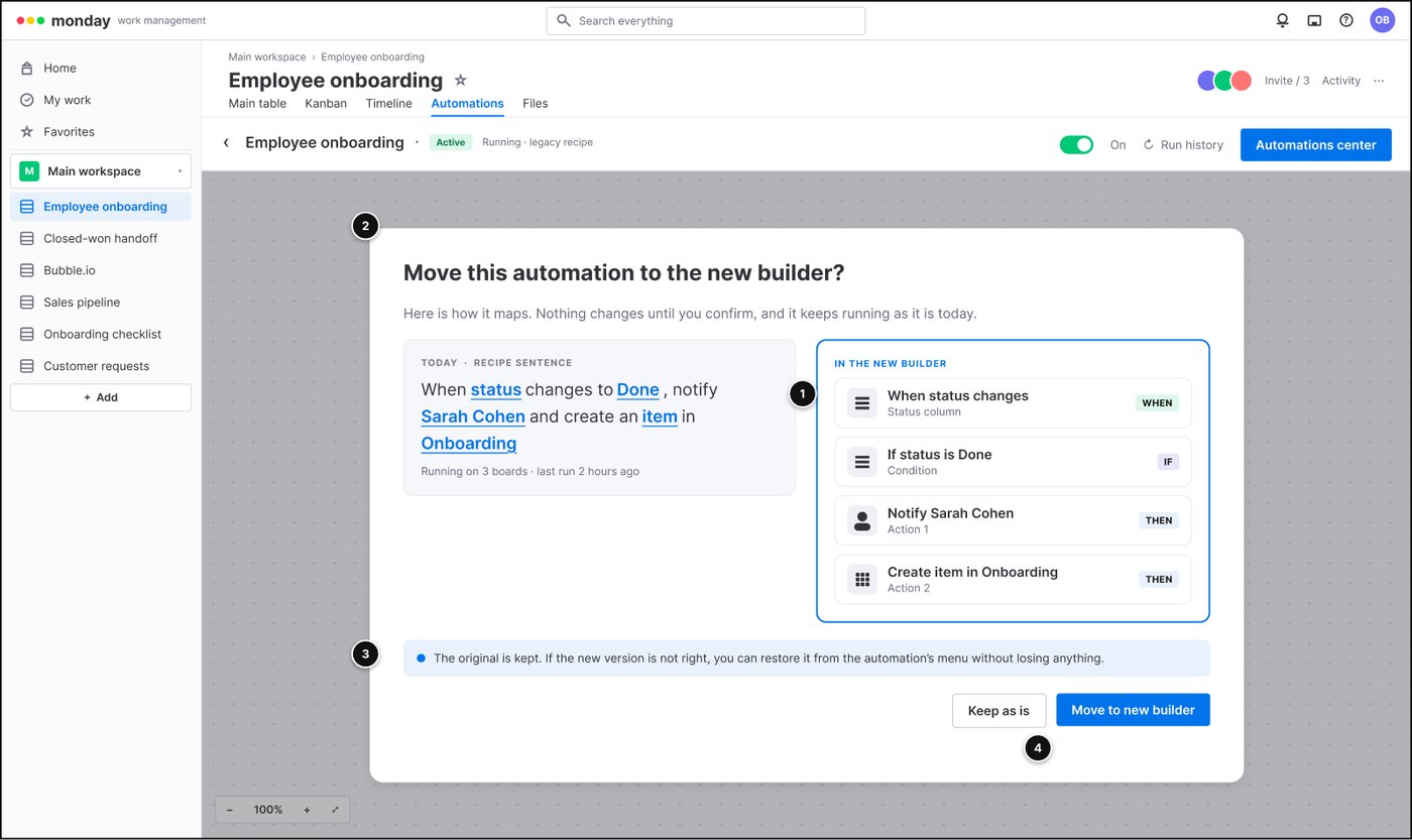 Screen 8, the migration dialog