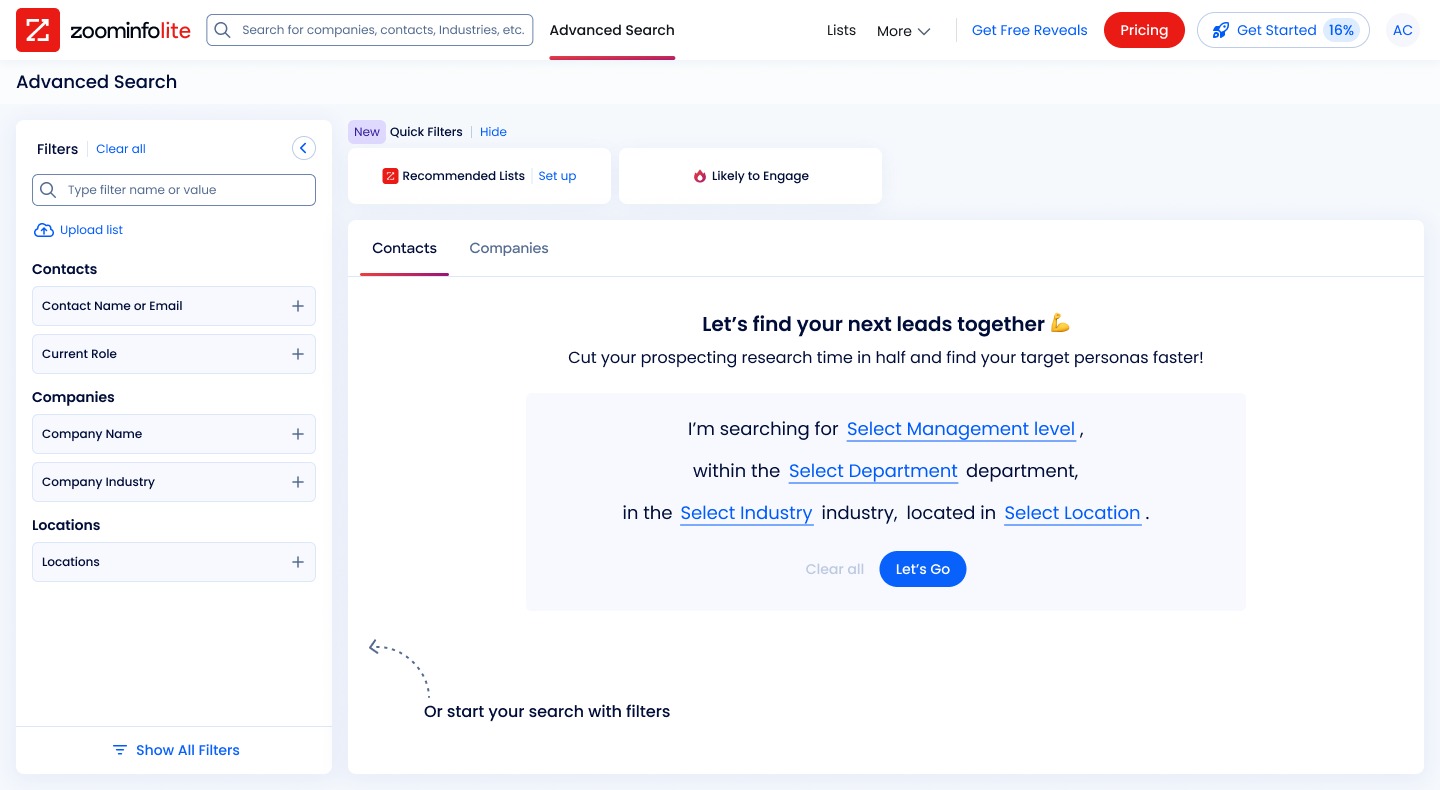 Advanced Search with Likely to Engage promoted to a Quick Filter
